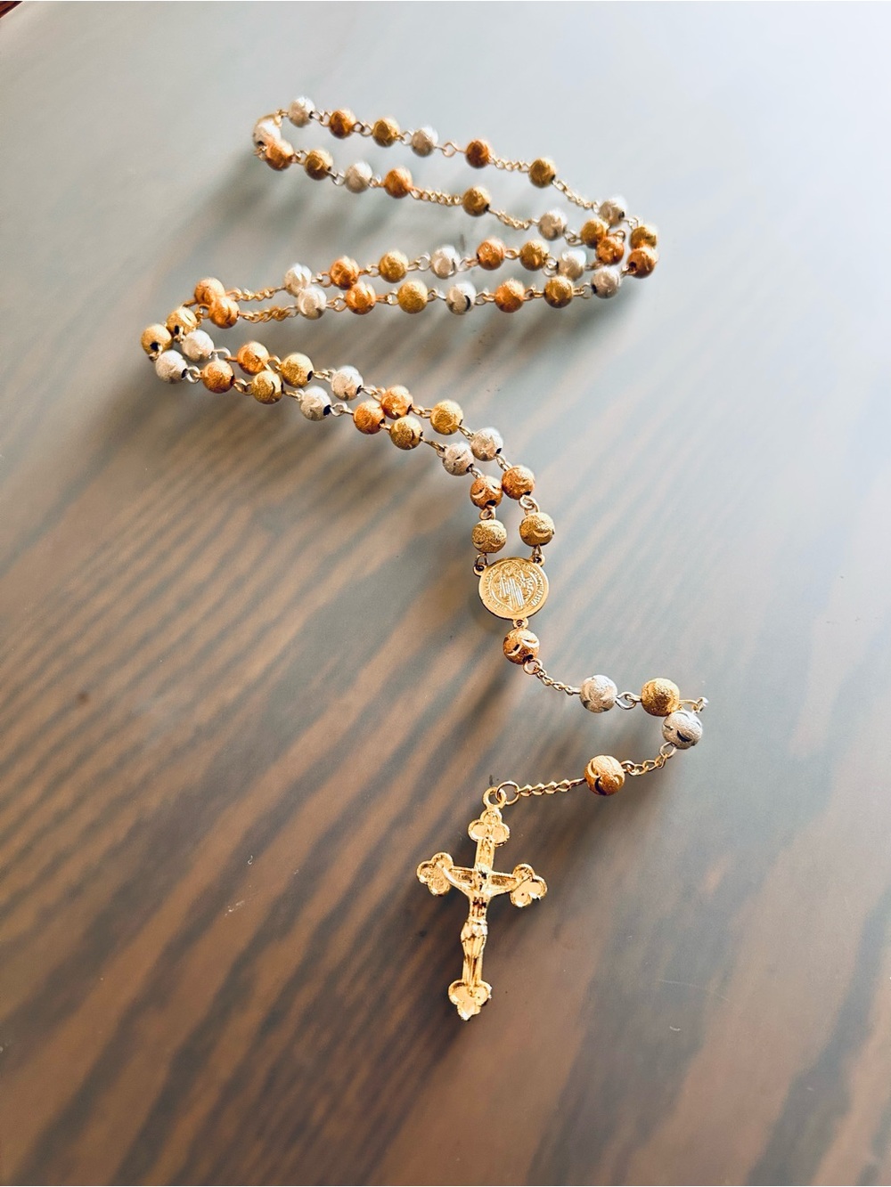 Trío Color Gold Plated Rosary Necklace - Women's Religious Jewelry